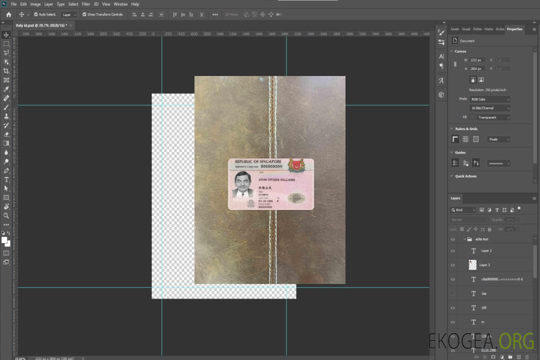 Singapour ID (mis à jour) photolook AVANT template